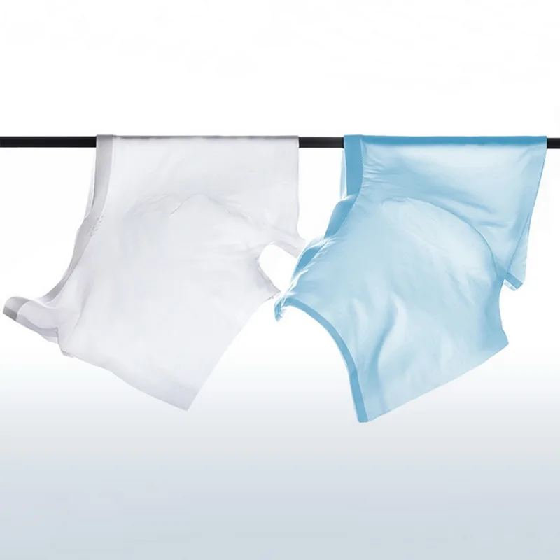 Men'S Briefs Panties Transparent Underpants Breathable Mid Waist Ice Silk Boxer Summer Quick Drying Shorts Fashion Underwear