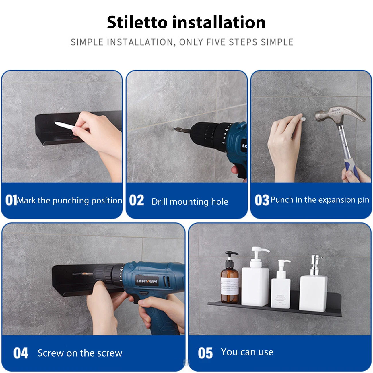 Полка-органайзер для ванной комнаты настенное крепление полки шампуня мыла