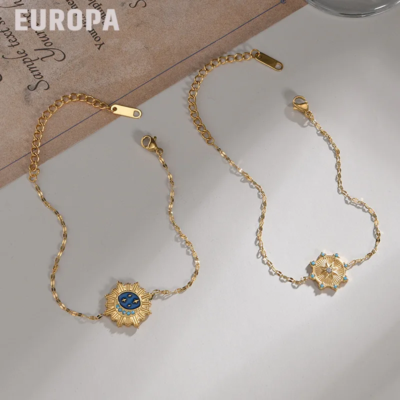 

2022 New vintage turquoise Lady gold plated bracelet stylish Sun Star Moon bracelet adjustable chain length women's jewelry gift