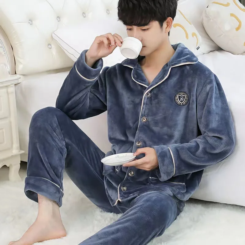 2022 New Flannel Pajama Sets For Men Long Sleeve Thick Warm Winter Soft Coral Fleece Male Sleepwear Ladies Home Clothes Pyjamas