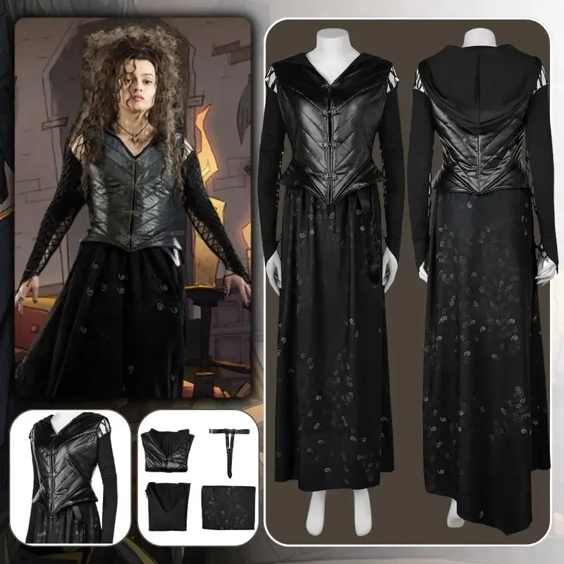 Костюм для косплея Bellatrix Lestrange маскировка взрослых женщин черное платье жилет