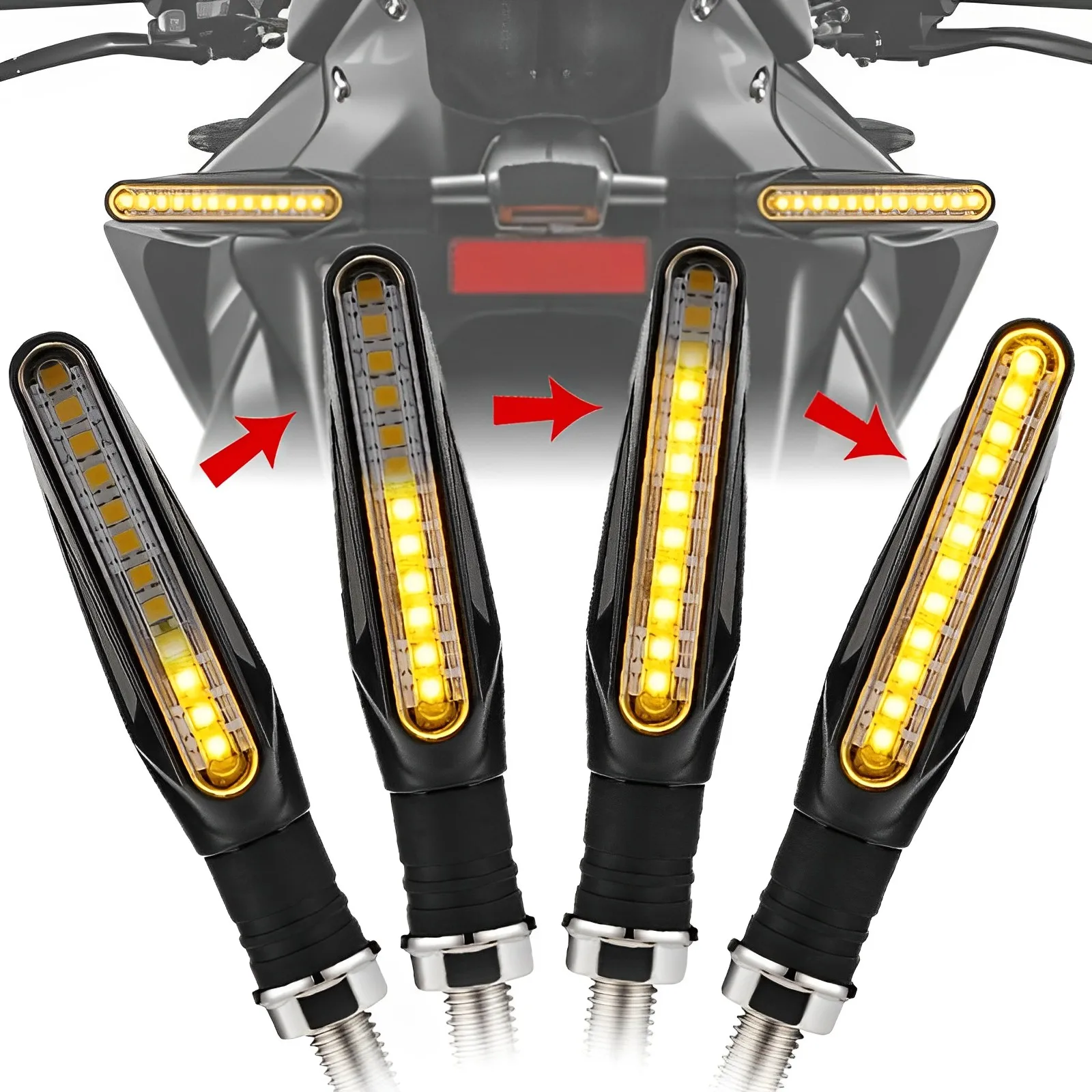 

Motorcycle Turn Signals Light 12LED High Bright Turn Signals Flowing Water Blinker Brake Lamps Motorcycle Flashing Tail Light