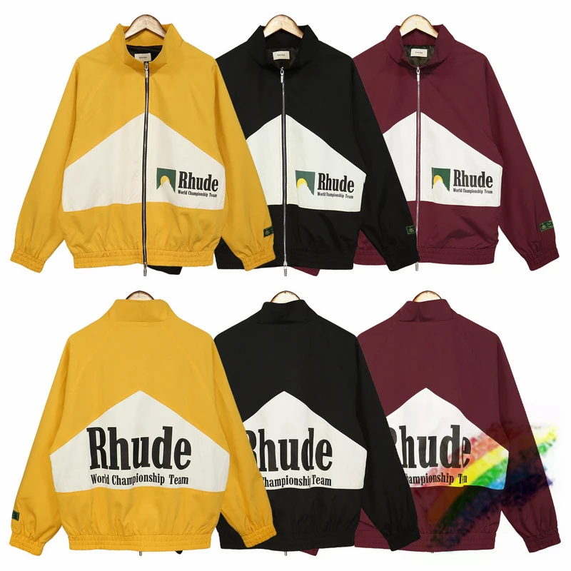 

Patchwork Rhude Jacket Men Women 1:1 High Quality Pill Zipper Rhude Outwear Moonlight Sunset Printing Coats