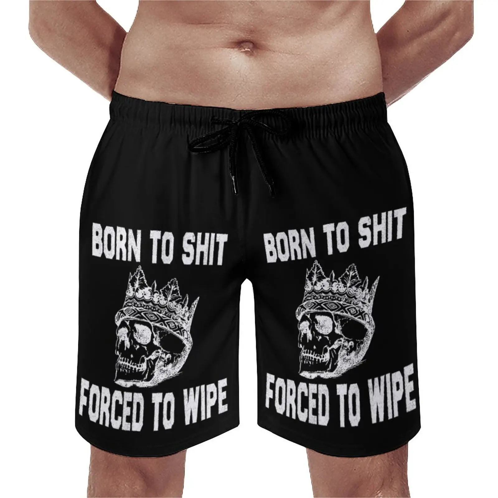 

Summer Board Shorts Born to Shit Skull Nihilism Running Funny Words Printed Board Short Pants Fast Dry Swim Trunks Large Size