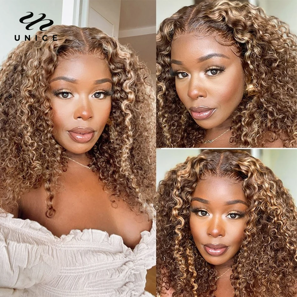 

Brown Blonde Mixed 13x5x1 Lace Wig Middle T-Part Curly Human Hair Wigs Pre Plucked Frontal Wigs 5Inch Deep Parting Wig