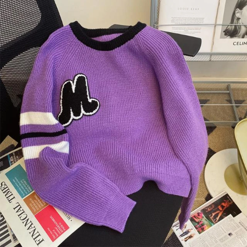 

Boutique embroidered Pullover cashmere sweater women's round neck loose thickened solid sweater 22 fall winter new