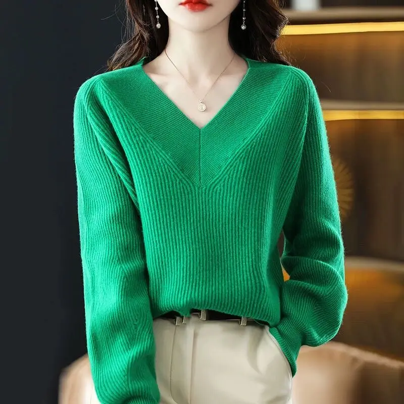 

V-neck Winter Sweater Women Elegant Thicken Warm Oversize Knitted Pullover Fashion Solid Long Sleeve Women's Knitwear Jumper New