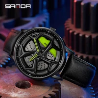 sanda sports mens watches fashion green brake caliper dial 30m waterproof leather strap racing watch quartz watch reloj hombre