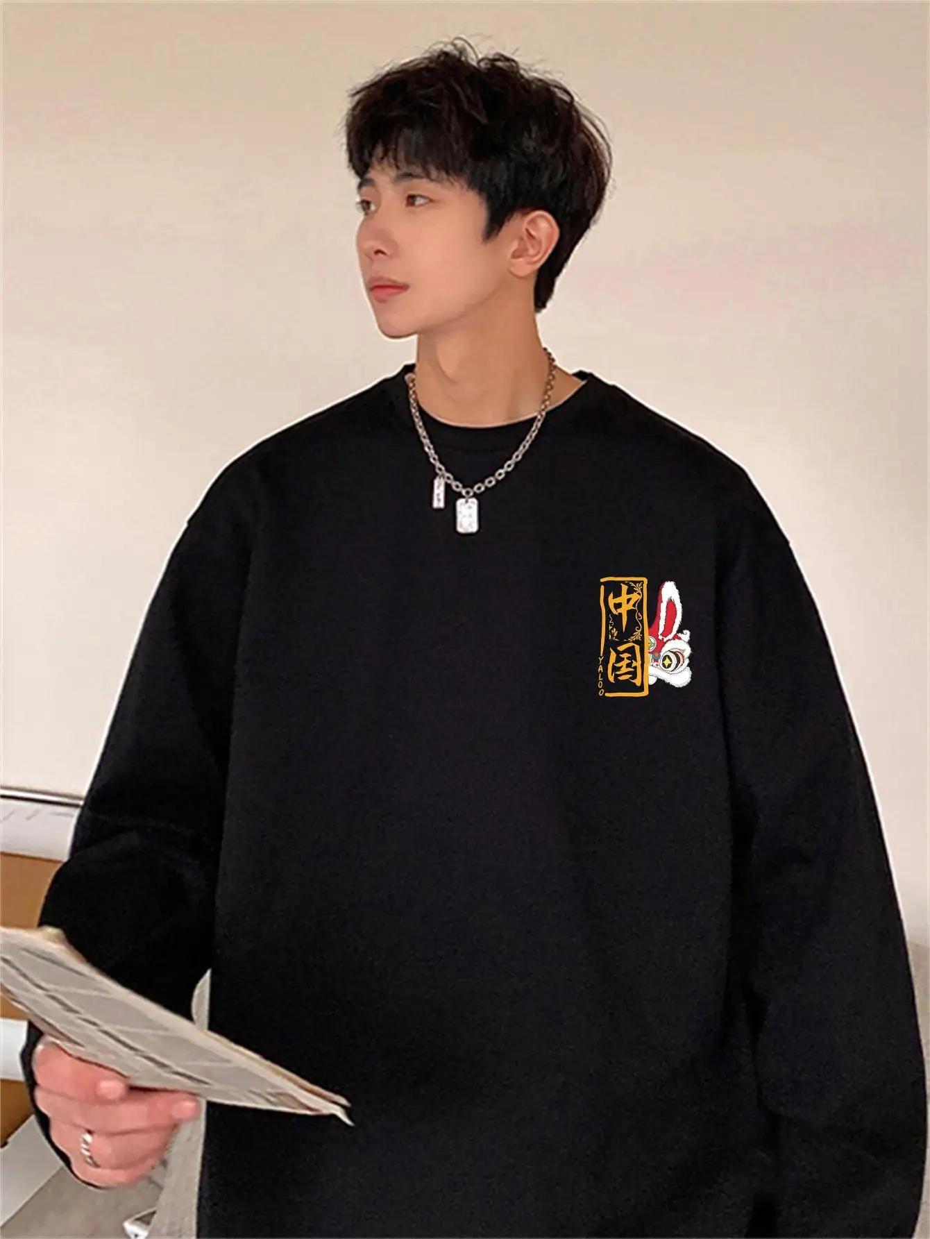 Футболка мужская оверсайз из чистого хлопка с длинным рукавом Y2k