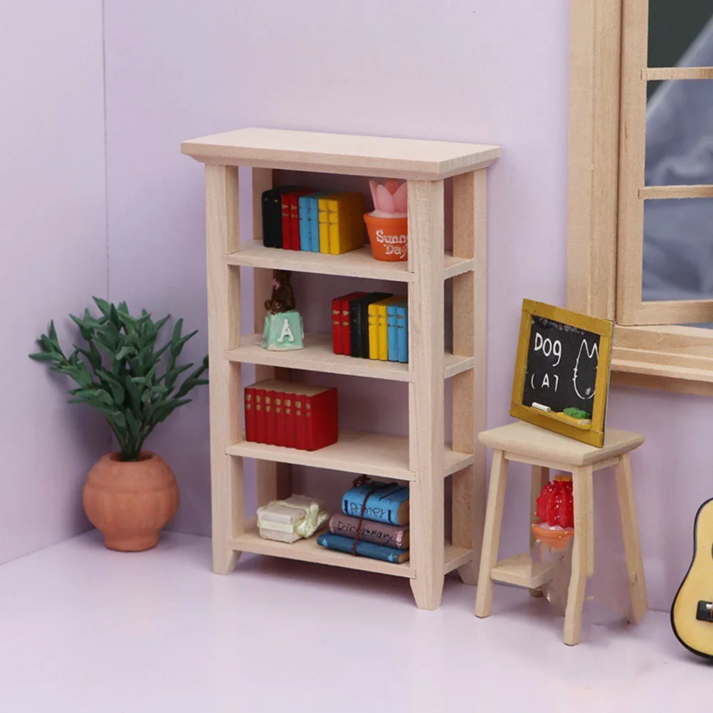 

Miniature Bookshelf Model Simulation Miniature Wooden Bookcase Scene Decoration