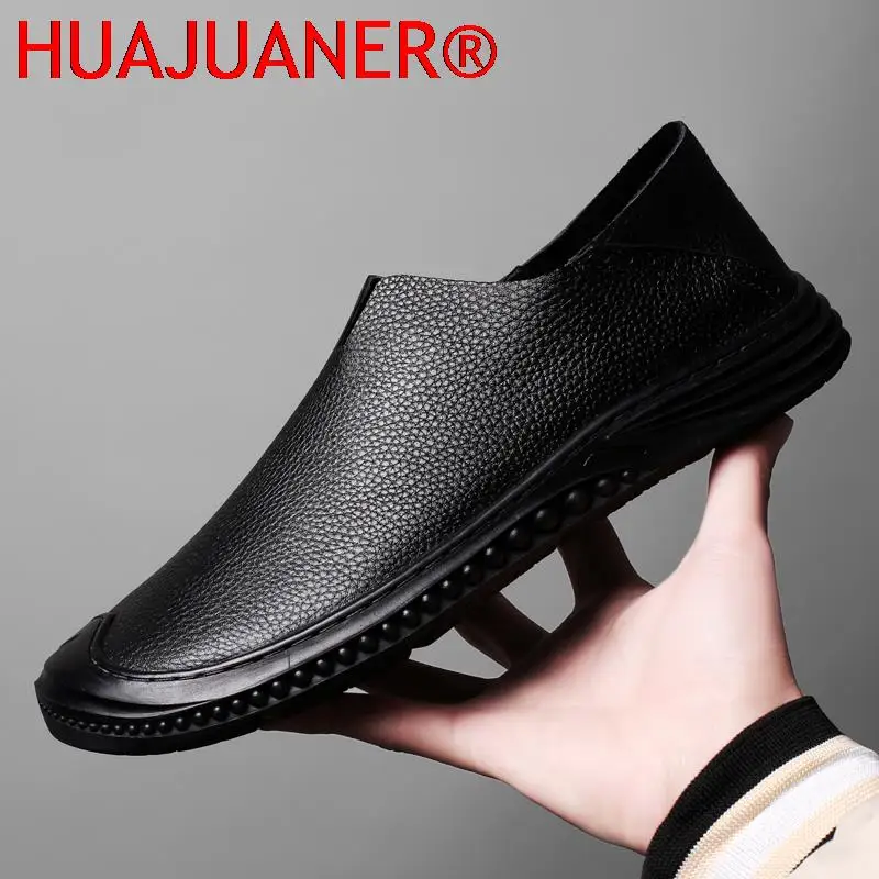 

New Loafers Men Casual Genuine Leather Shoes Slip On Summer Black Brown Fashion Italian Trendy Luxury Designer Brand Loafer Man