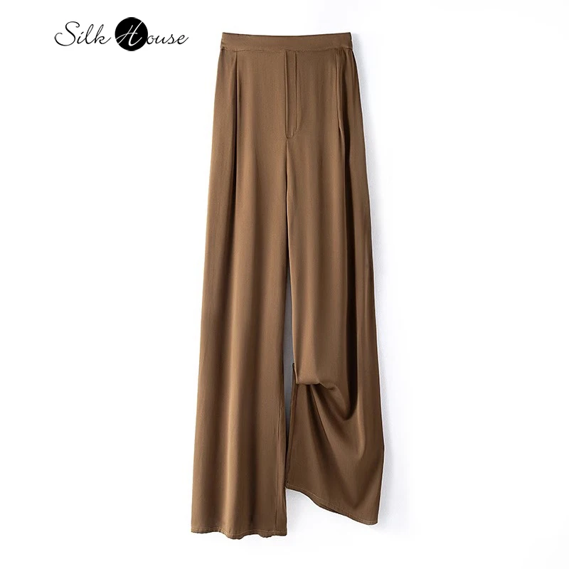 Женские модные весенние прямые брюки из 2024 натурального шелка тутового