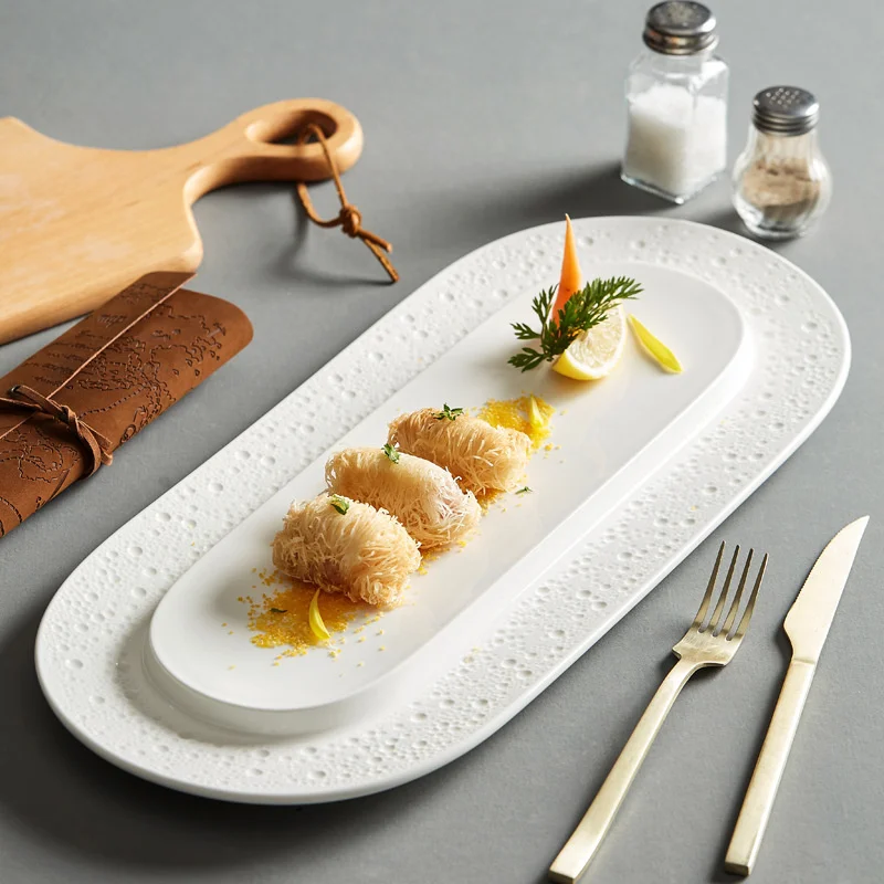

Creative Ceramic Dinner Plates White Porcelain Sushi Tray Tableware Hotel Restaurant Cake Plate Kitchenware Supplies Dinnerware