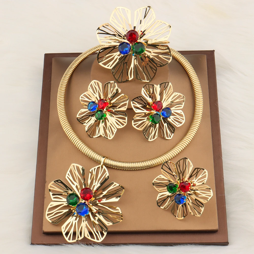 

Fashion Metal Necklaces Earrings Jewelry Sets for Women African Gold Plated Party Wedding Copper Jewelry Accessories Ladies