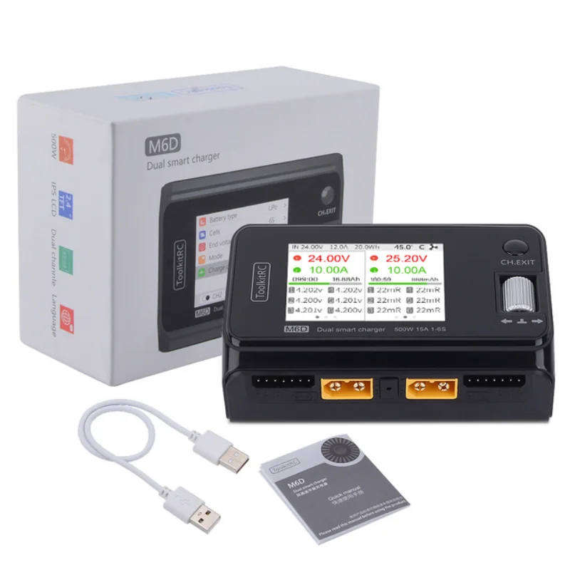 

ToolkitRC M6D миниатюрное умное зарядное устройство постоянного тока Двухканальное 500 Вт 15 А выход 2-6S высокомощное балансирующее зарядное устройство детектор ячеек тестер