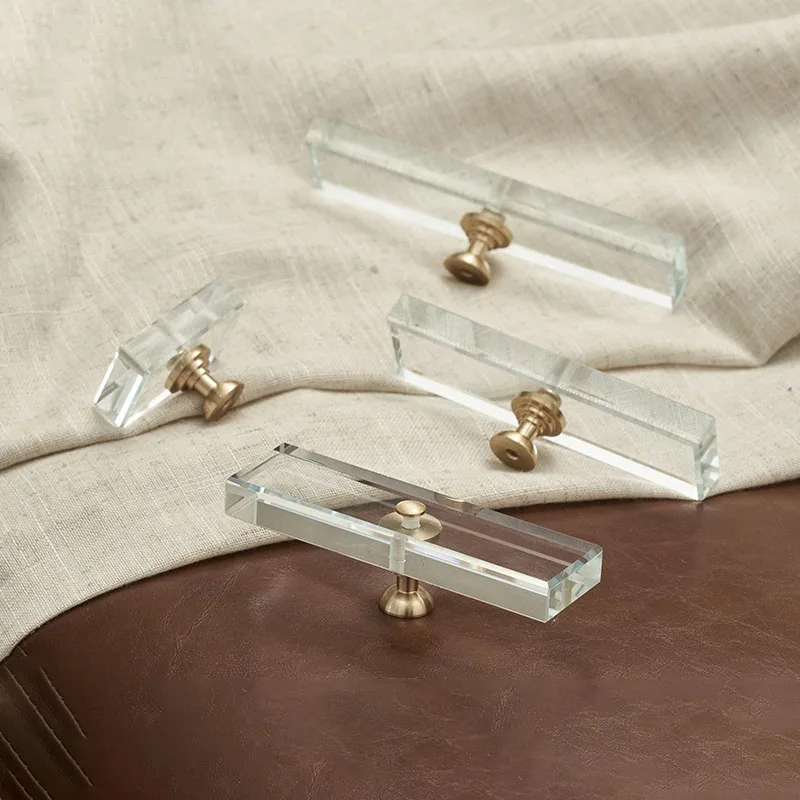 brass glass transparent crystal dresser knbos and pulls kitchen cabinet door knobs and handles for furniture hardware free global shipping