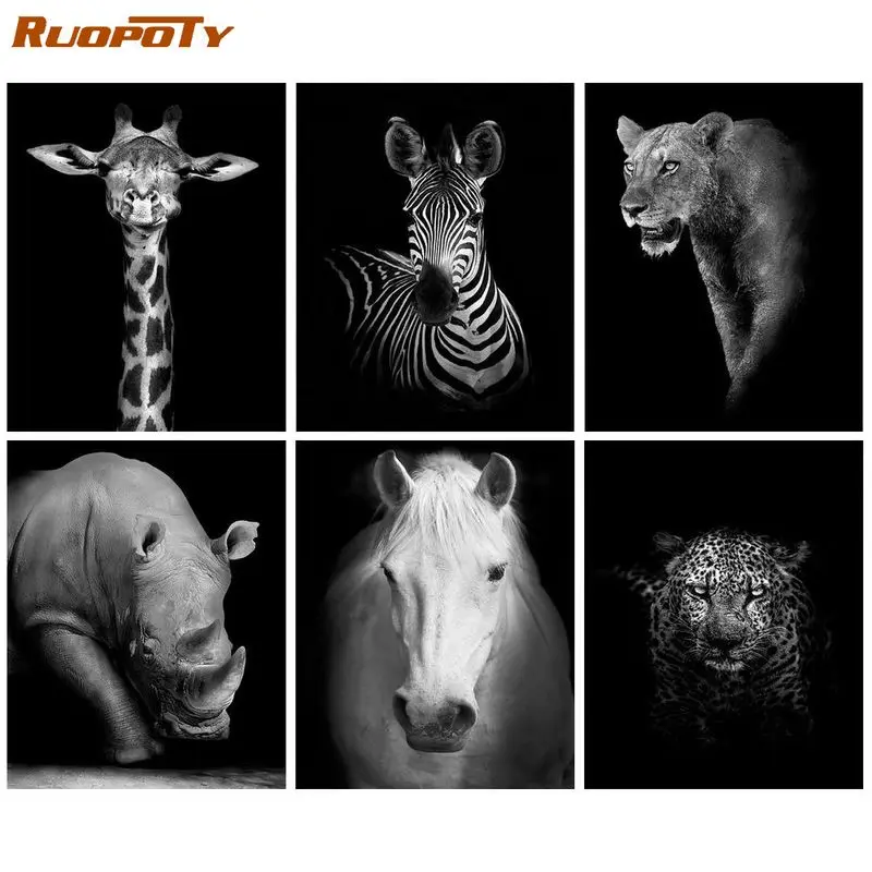 

RUOPOTY Classic Coloring By Number Diy Hand Painting Pictures By Numbers Animals Rhinoceros Painting Numbers Wall Decor Artwork