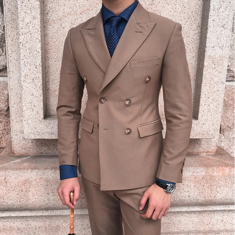 

British Double Breasted Formal Dress Suit Men Black Smoking Homme Mariage Suit Fashion Groom Men Suit Slim Fit Business Tuxedos