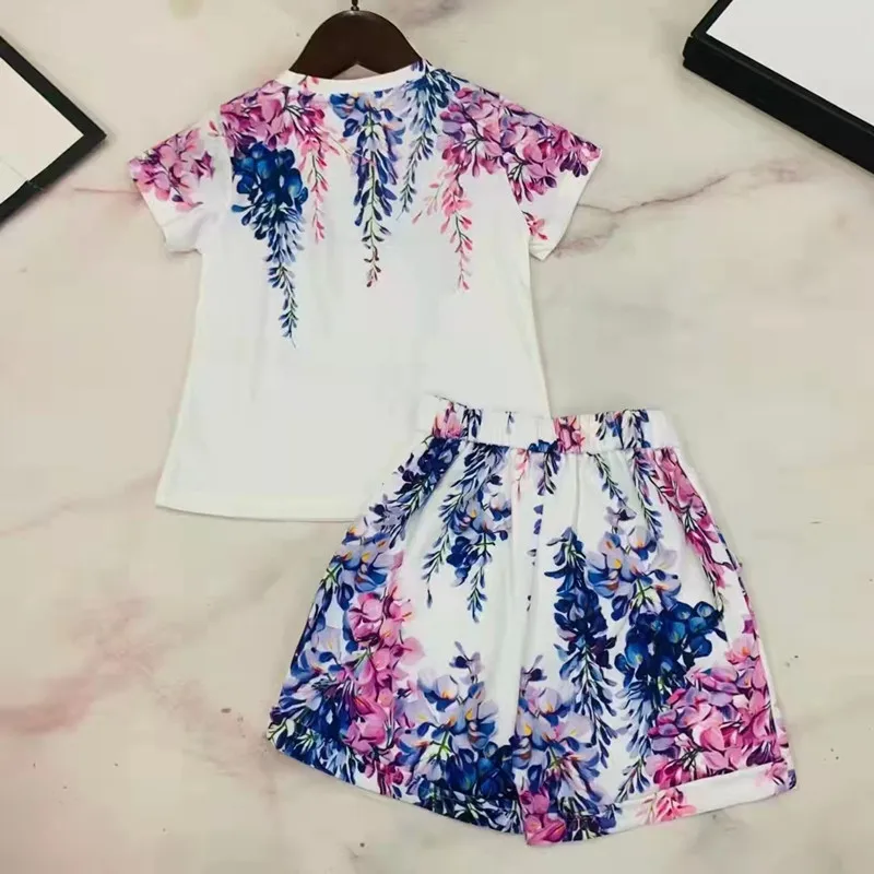 

girls Summer Print Soft Party Princess two pcs suit 90-150 7 pcs
