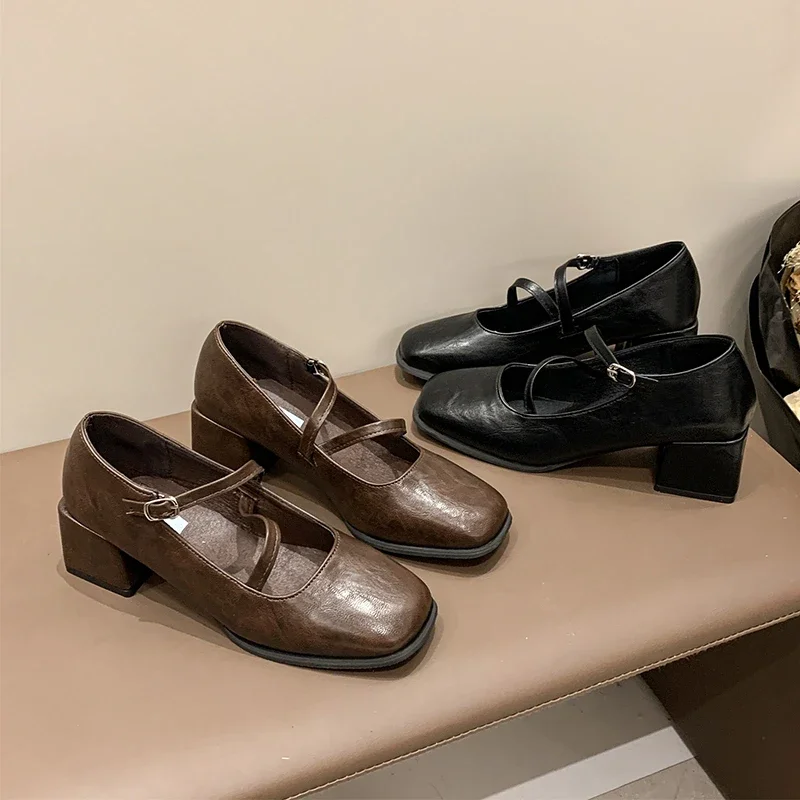 Женская обувь Мэри Джейн на среднем каблуке и квадратном повседневная женская с