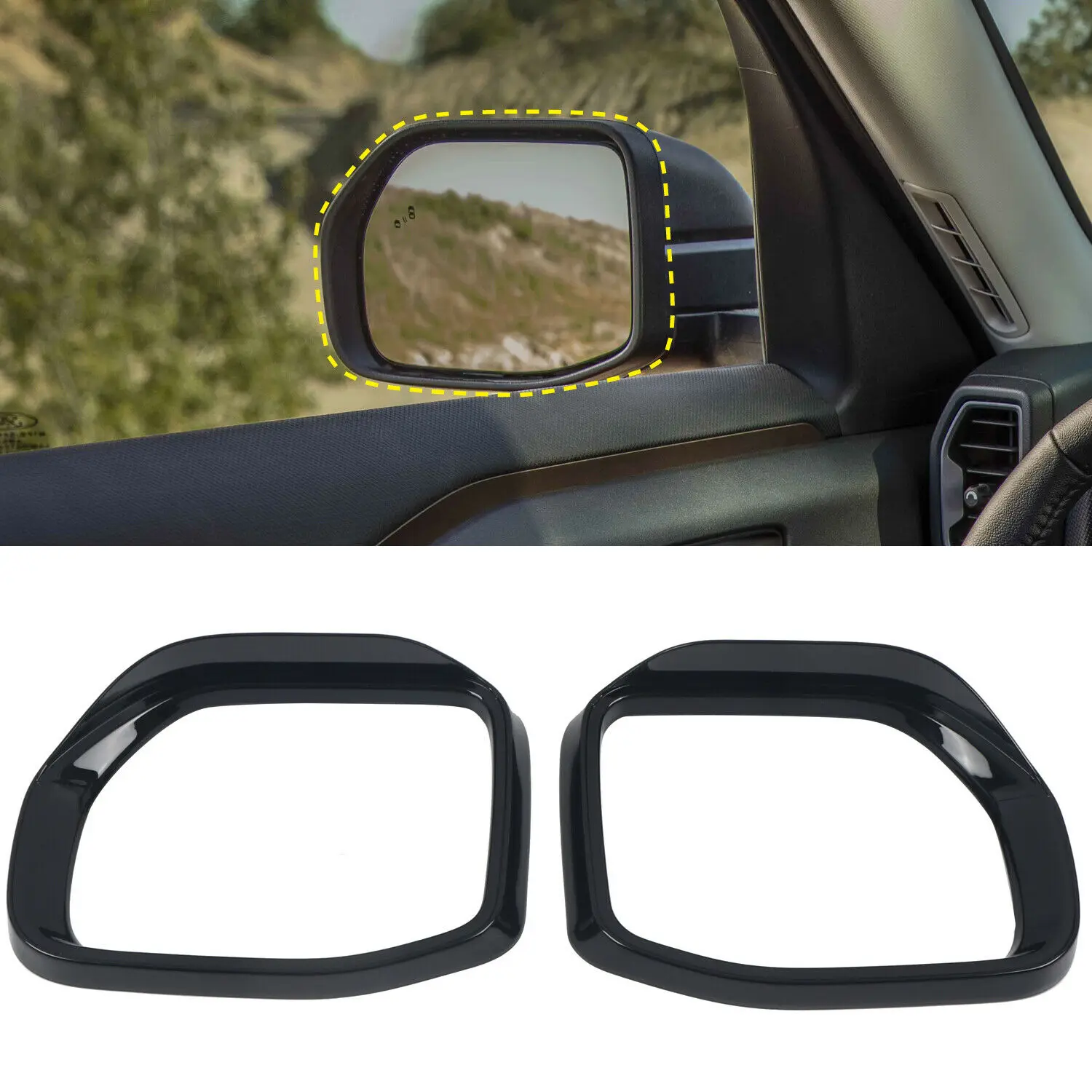 

Black Exterior Rearview Side Mirror Eyebrow Cover For Ford Bronco Sport 2021-22