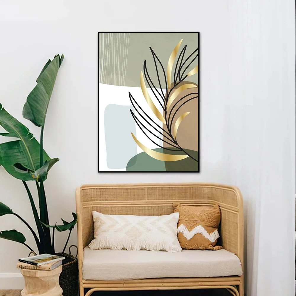 Абстрактная Геометрия Бохо Линия Растения Листья Настенная Картина на Холсте