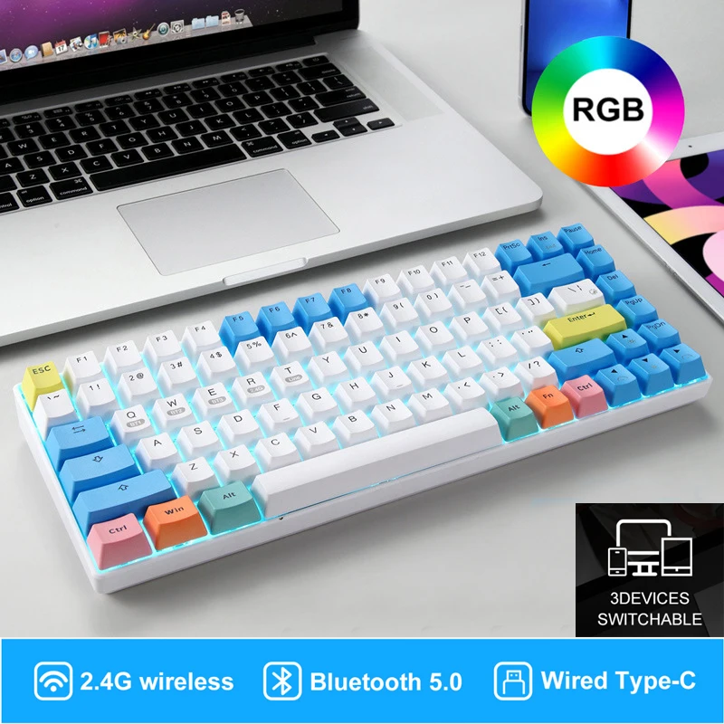 84 Key RGB Mechanical Keyboard Three Modes Bluetooth 5.0 WirelessCustomized PBT Keycap Wired Game Keyboard Por Phone PC Tablet enlarge