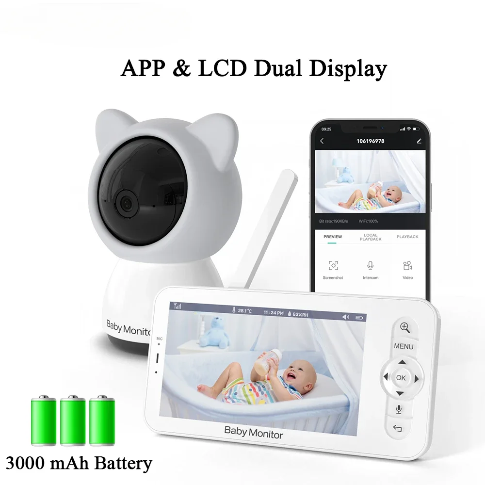 

Baby Monitor LCD 5 Inch Wireless Camera Zoom PTZ Cameras Video Audio Cam 3000mAh Battery Security Surveillance Multiple Receiver
