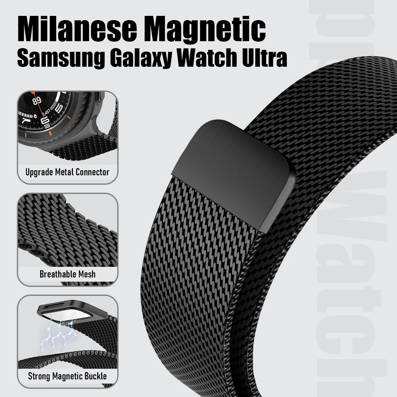 Фото Миланские ремешки-петли для Samsung Galaxy Watch 8, 40 мм, 44 мм, металлический браслет из нержавеющей стали для Galaxy Watch 8, классический ремешок 46 мм №3