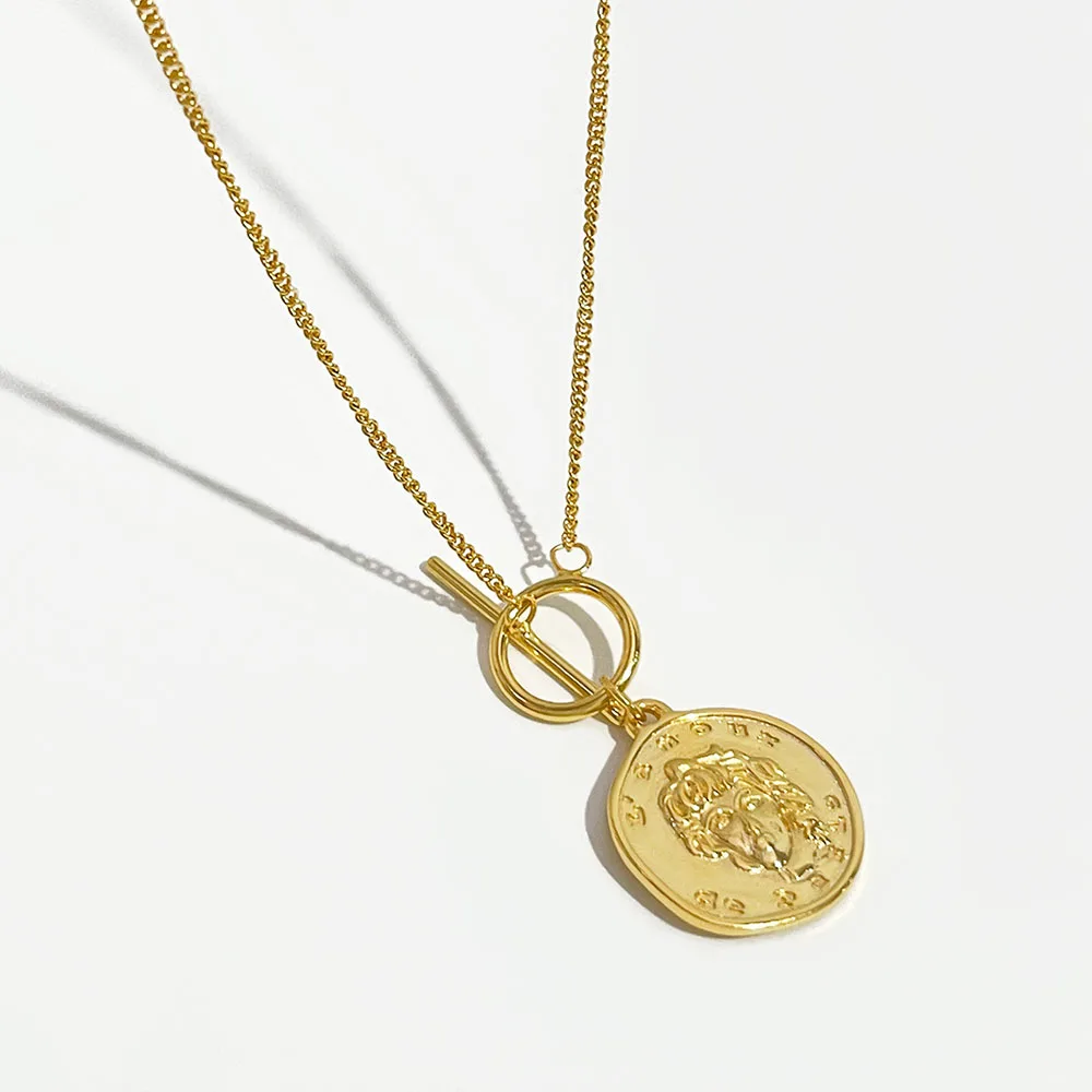 

Peri'sBox Chic Gold Color Portrait Coin Pendant Necklaces 925 Sterling Sliver Bar Circle Choker Statement Layered Necklace Gifts