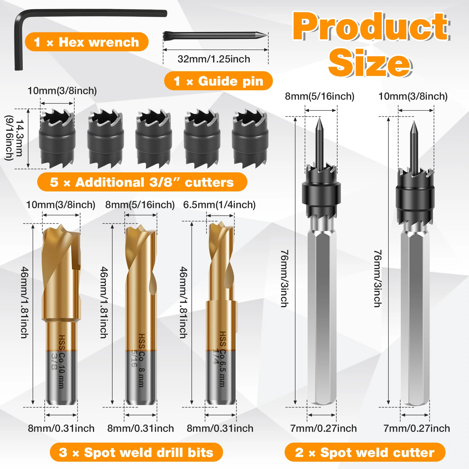 

Точечные сверла из быстрорежущей стали 12 шт.