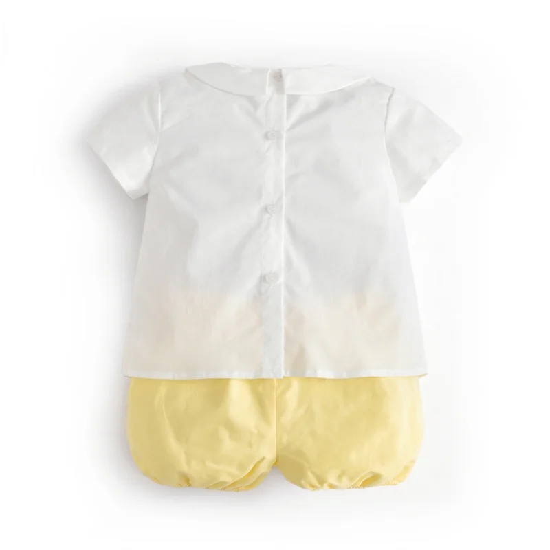 Комплект детской одежды для мальчиков белая рубашка и желтые шорты | Детская