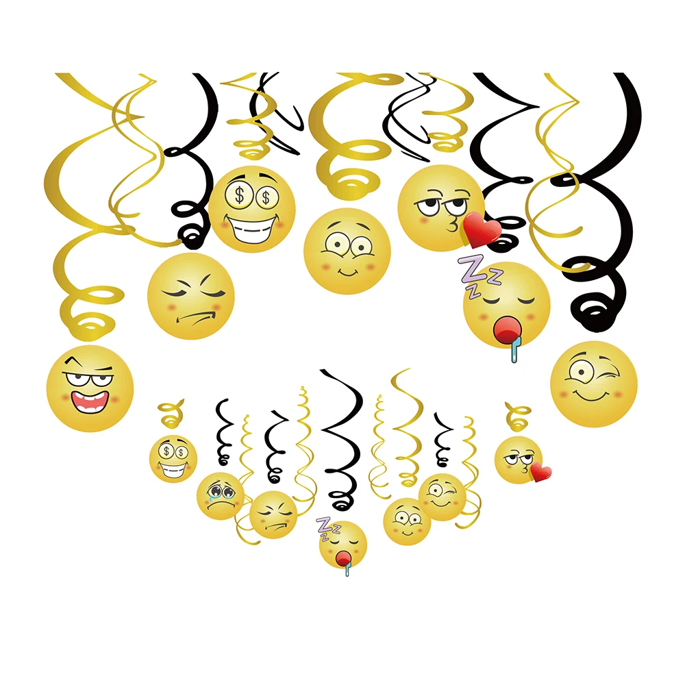 

30pcs/set Yellow Facial Expressions Birthday Party Wall Ceiling Hanging Banner Swirls Backdrops Baby Shower Party Decorations
