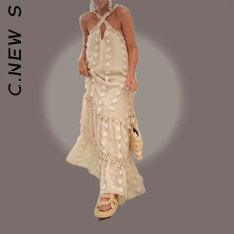 C. Новое платье женское Новое оборка Пляжное длинное платье Платье с вырезом Слим Стритвир Дешевая мягкая женская одежда Вестидос.