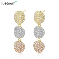 luoteemi big cz stone paved earrings multicolor three round classic and luxury women jewelry earring wedding bridal accessories