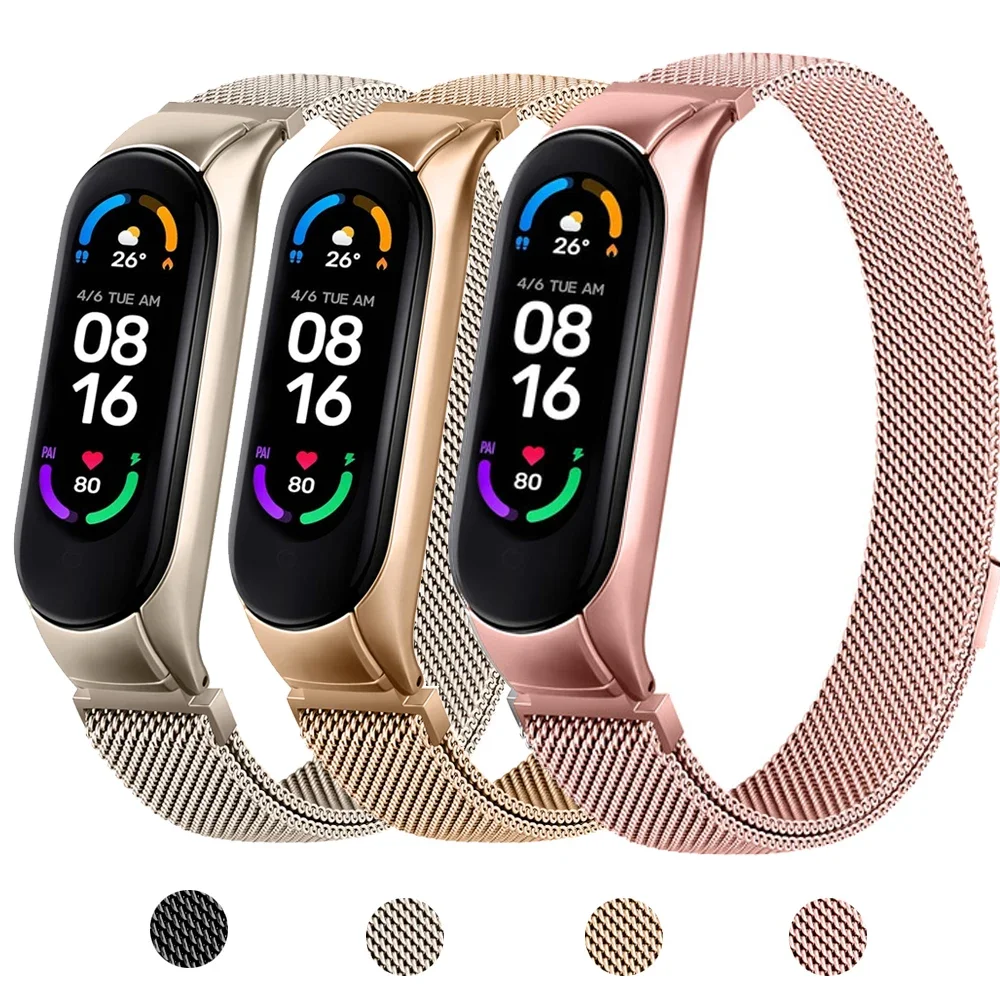 

Premium Milanese Loop Strap For Xiaomi Mi Band 7 6 5 stainless steel watch belt Correa Miband 8 Bracelet mi band8 pro Bands