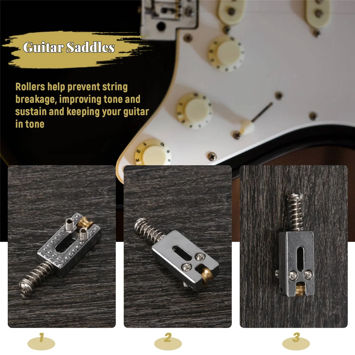 6 Roller Bridge Tremolo Saddles With Wrench For Fender Strat Tele Electric Guitar Chrome Color