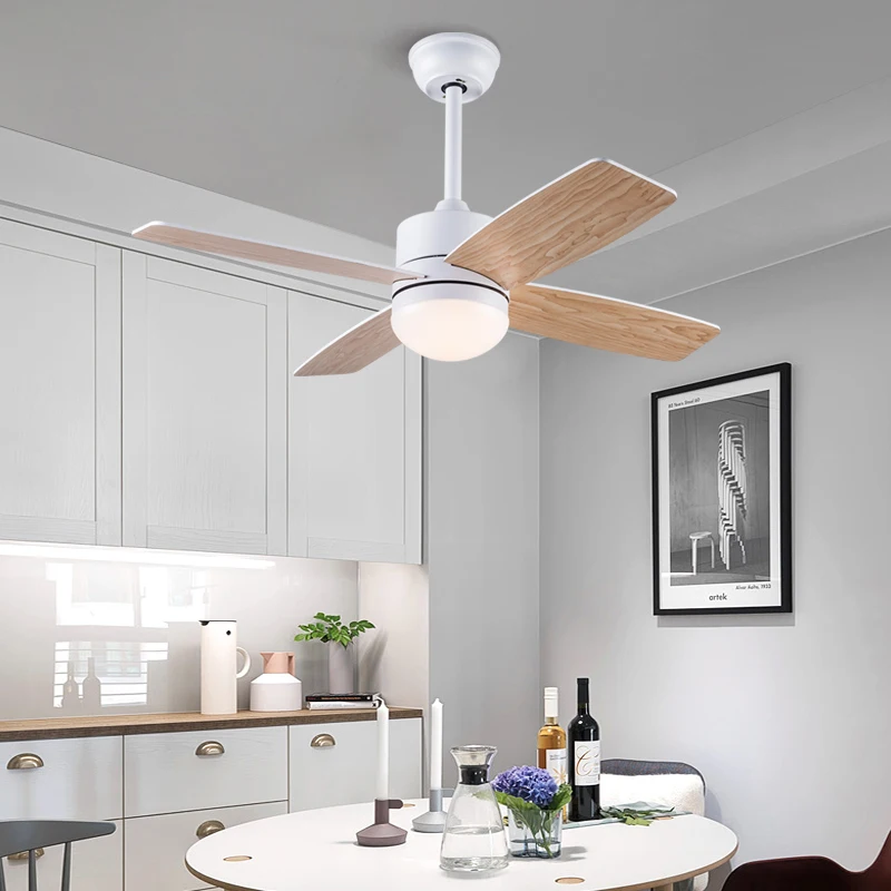 Nordic White 36/42Inch Wooden Ceiling Fans With LED Lights Remote Control Dc Motor 40W Lamp Pendant Fan For Home Bedroom