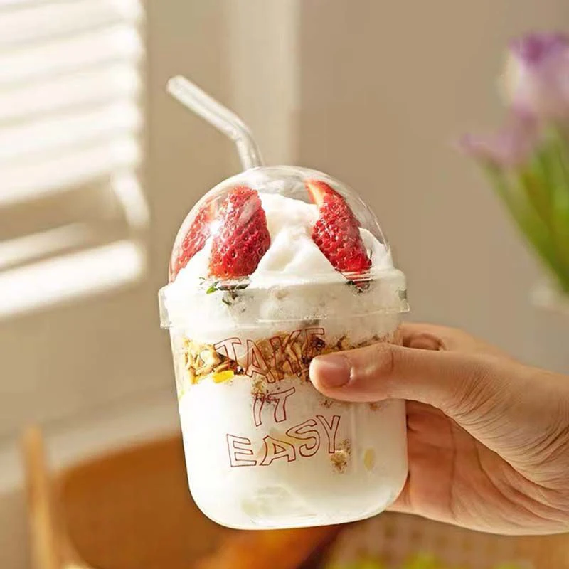 

Glasses Cute Mug Drinking Glass With Lid and Straw Coffee Mugs Cups Goblet Drink Ware Cup Bubble Tea Go Kawaii Set Transparent