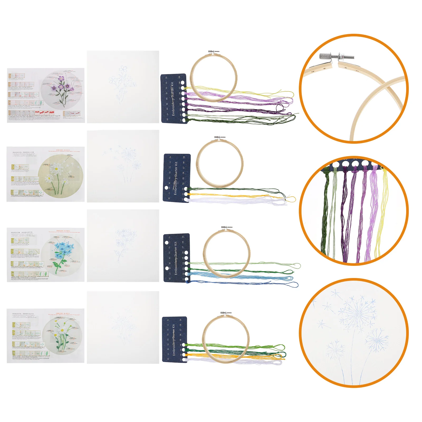

4 Sets of Beginners Embroidery Kit Adult Cross Stitch Kit Decorative Embroidery Material