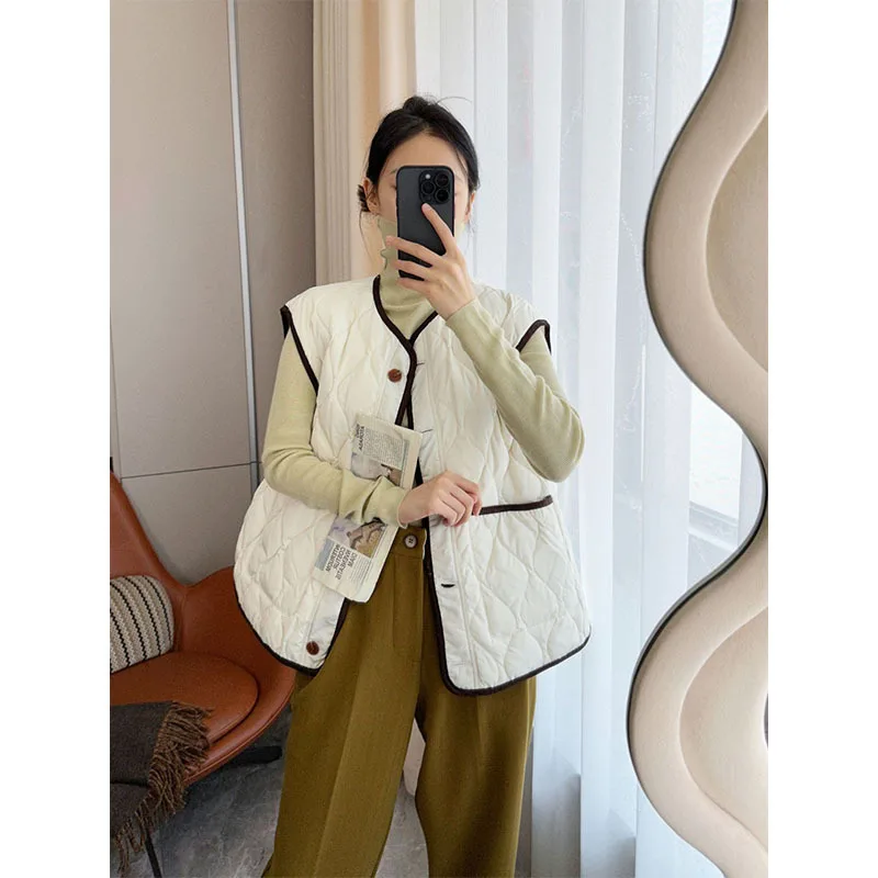 

Retro Fashion 2023 Winter Women Coats Corduroy Hand-wrapped White Duck Down Vest Popular Slimming Outwear Down Jackets