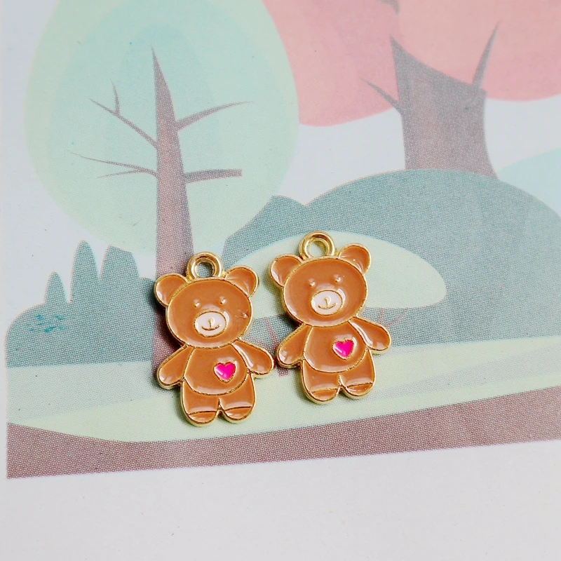 10 шт. эмалированная подвеска в виде сердечка медведя