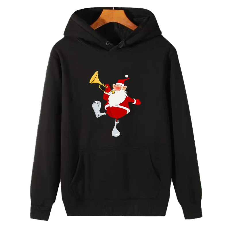 Cute Santa Claus Jazz Trumpet funny graphic Hooded sweatshirts cotton thick sweater hoodie essentials hoodie Men's sportswear