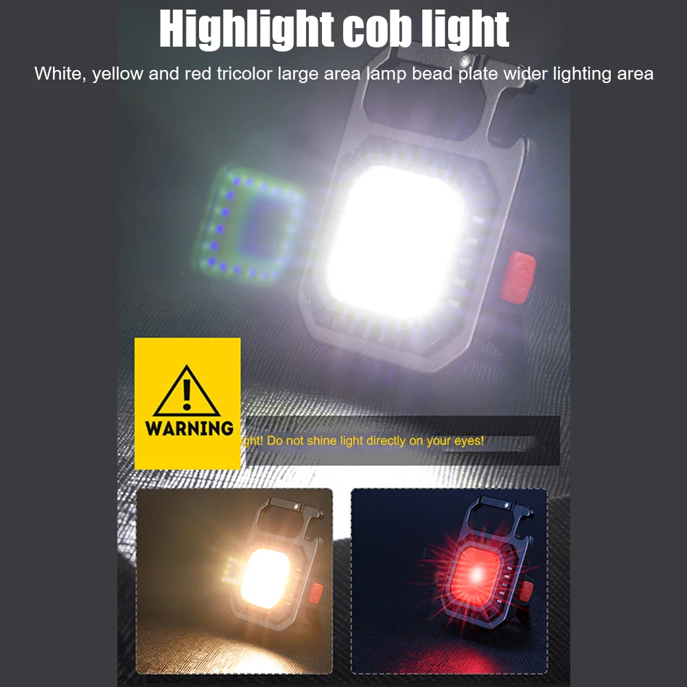 

COB LED Mini Keychains Flashlight 500lm 7 Modes Waterproof Portable Pocket Work Lamp Torch for Outdoor Camping Black