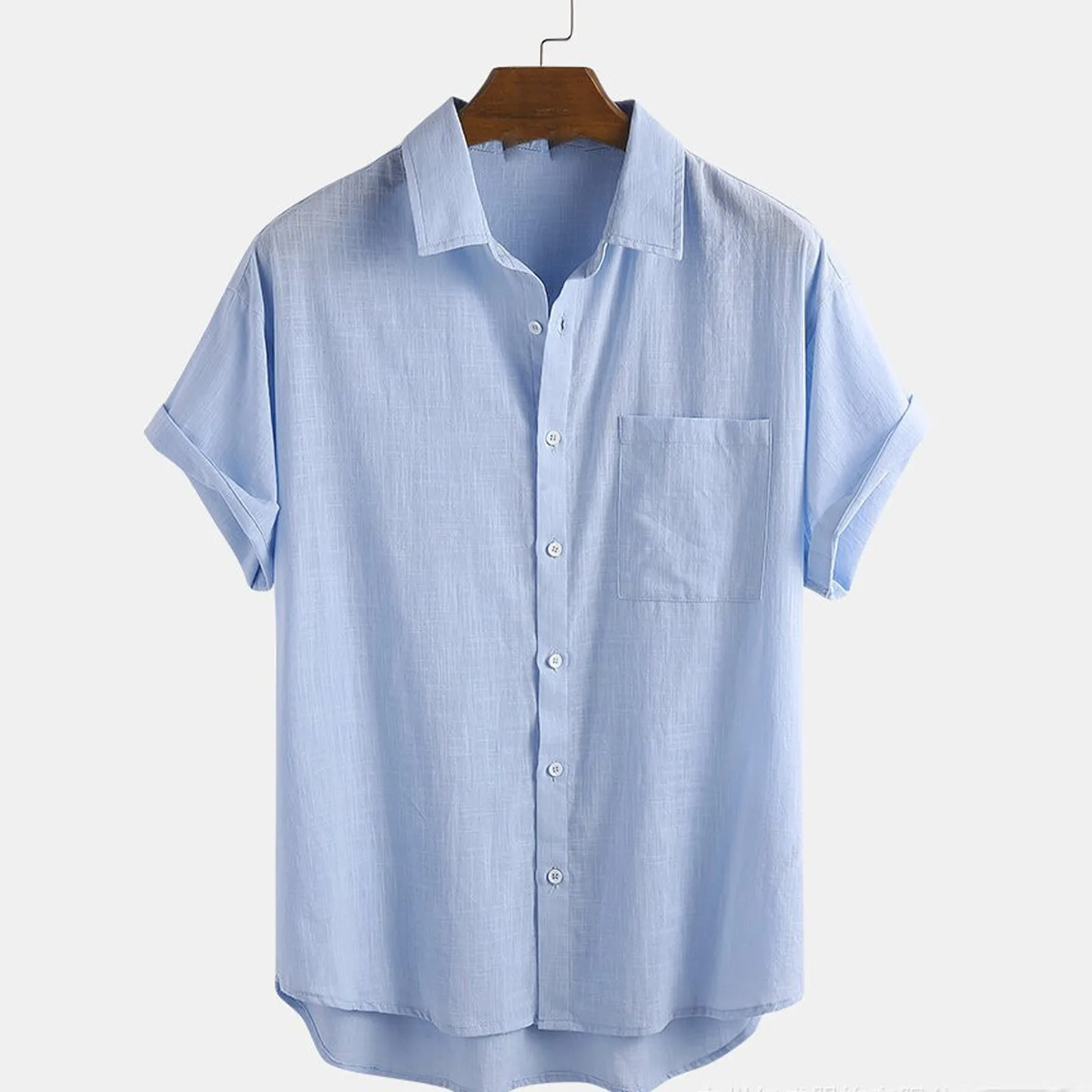 

Men's Blue Shirt Casual Single Pocket Button Shirts Short Sleeve Turn-down Shirt Harajuku Summer Shirt For Mens Chemise Homme