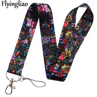 the neon lights cartoon icons style anime lovers key chain lanyard neck strap for usb badge holder diy hang rope