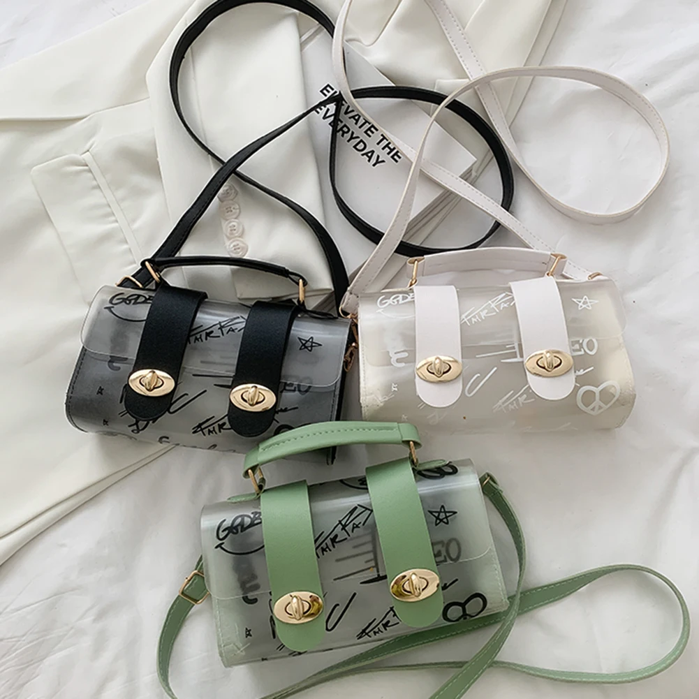 

Bags for Women Korean Fashion Small Square Bag 2022 Summer New Versatile Portable Shoulder Bag Printed Letter Graffiti Jelly Bag