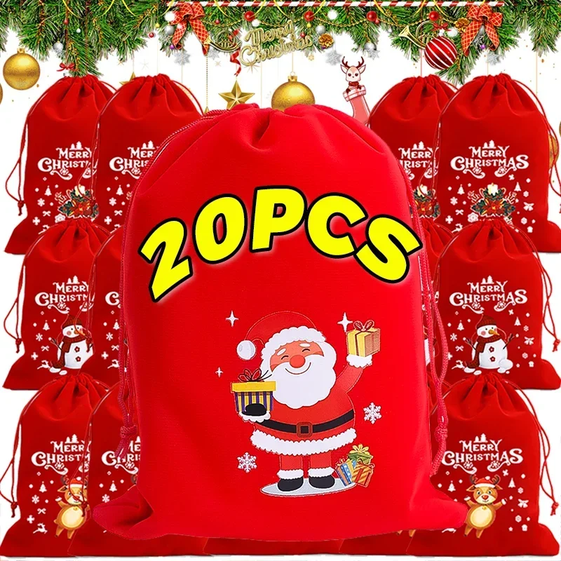 20-1 шт. красные рождественские бархатные сумки Санта-Снеговик конфеты сумка на