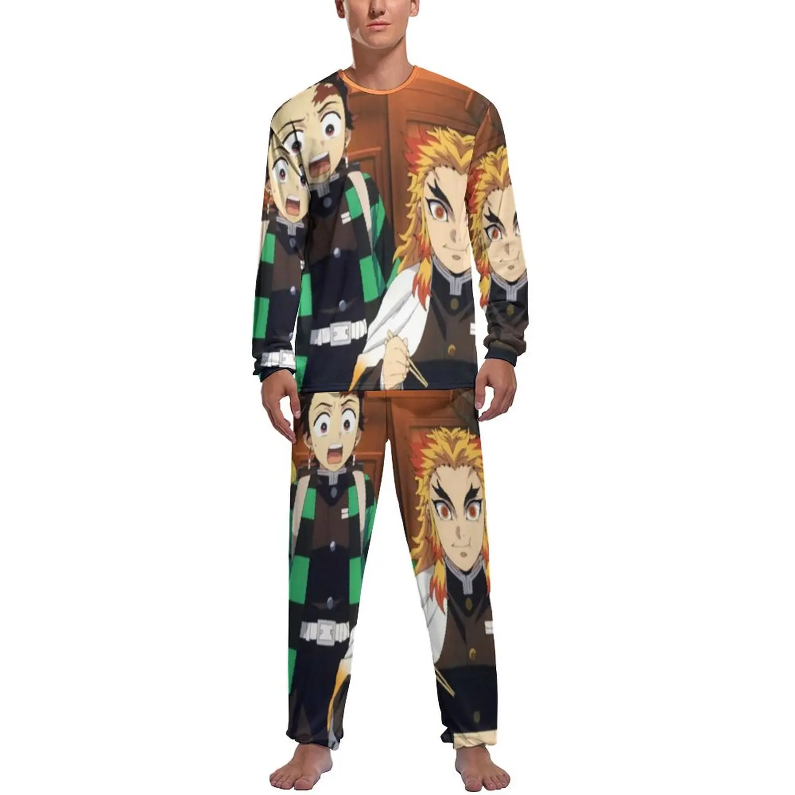 

Demon Slayer Pajamas Spring Rengoku and His Friends Home Home Suit Men Two Piece Printed Long-Sleeve Warm Pajama Sets