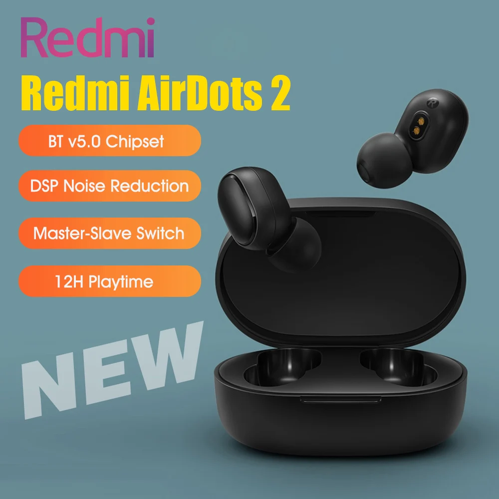 

Беспроводные стереонаушники Redmi AirDots 2, Bluetooth v5.0, быстрое Автоматическое Сопряжение, DSP шумоподавление, 12H Pla